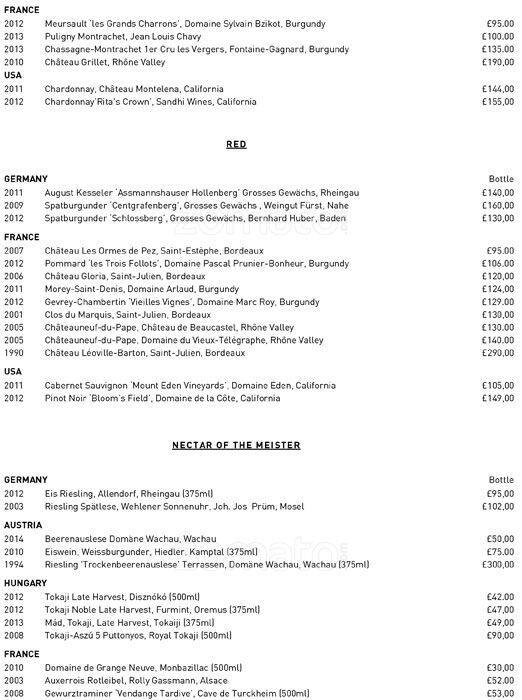 Menu at German Gymnasium Restaurant, London