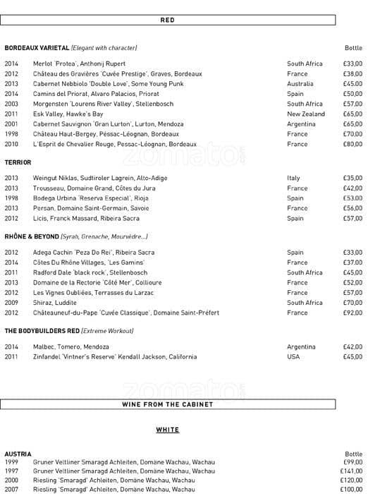 Menu at German Gymnasium Restaurant, London