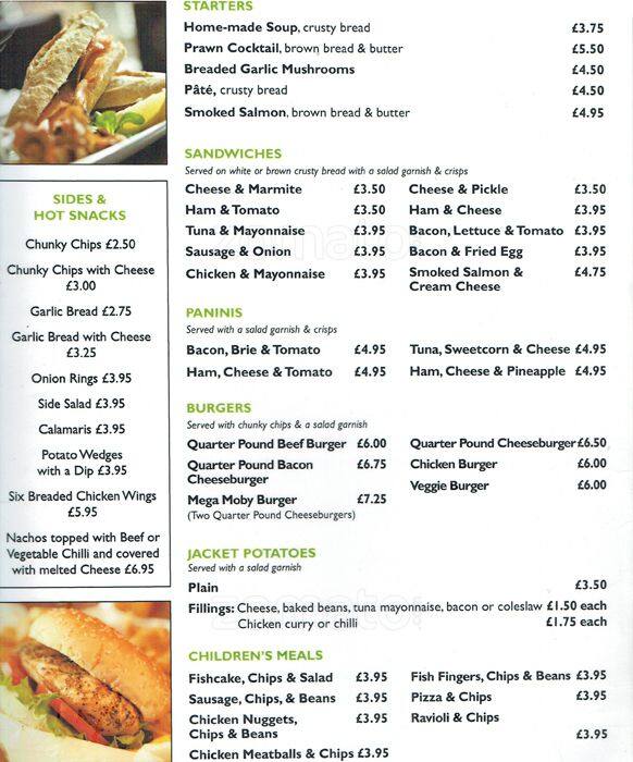 The Moby Dick Menu Menu For The Moby Dick Surrey Quays London