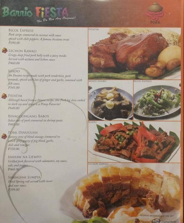 barrio fiesta menu menu v rea tauracii barrio fiesta cubao quezon barrio fiesta cubao menu