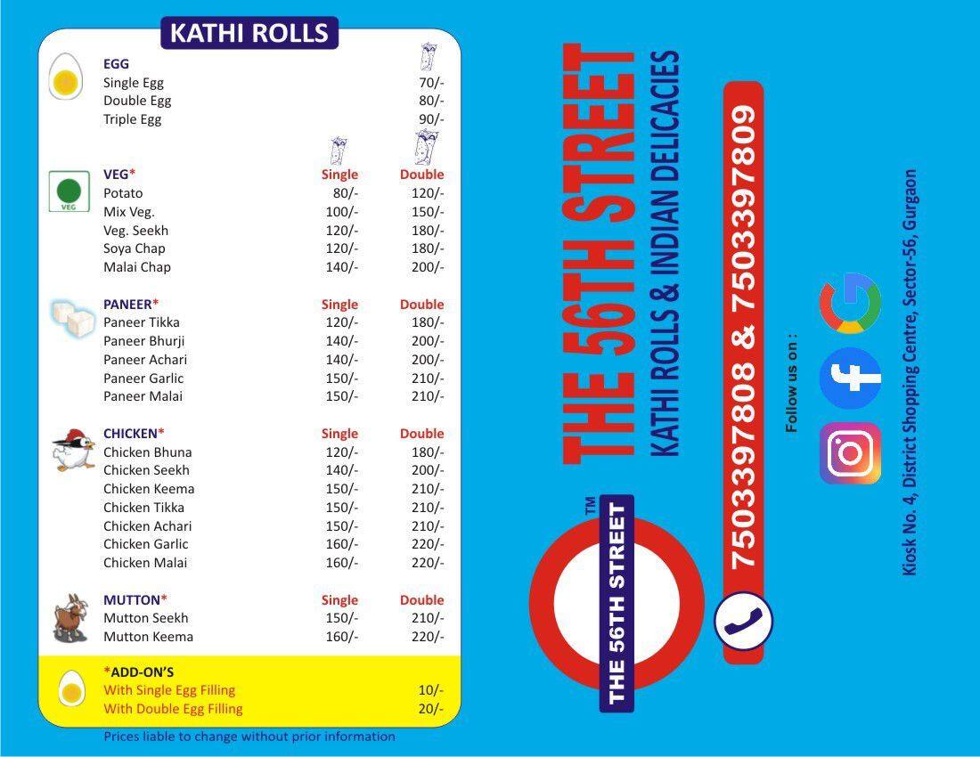 The 56th Street menu