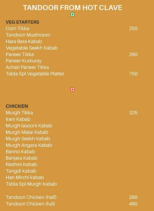 Menu at Tabla Kothapet, Hyderabad, Six Mall