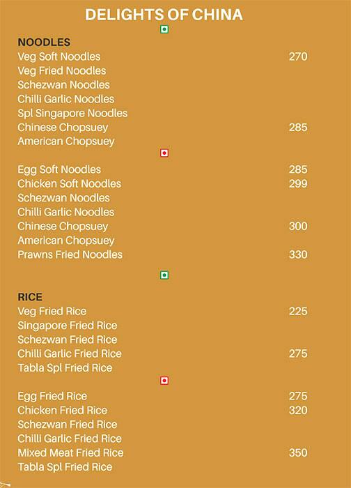 Menu at Tabla Kothapet, Hyderabad, Six Mall