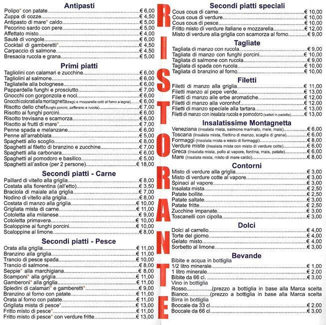 Menu di La Montagnetta 