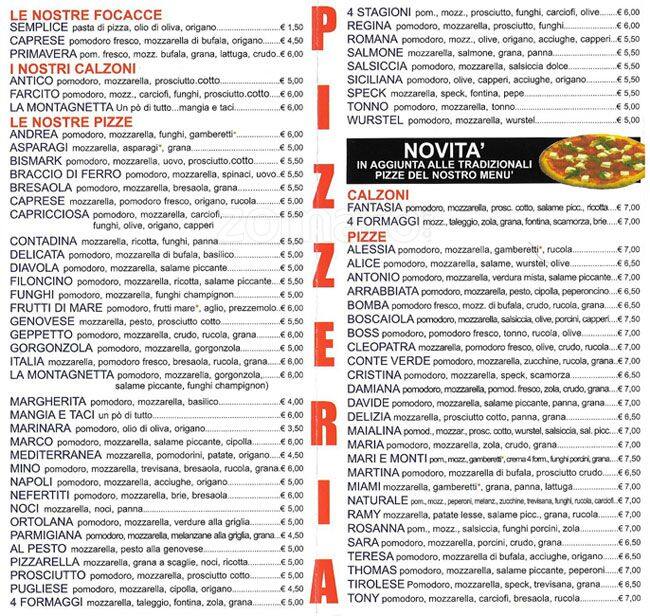Menu di La Montagnetta 