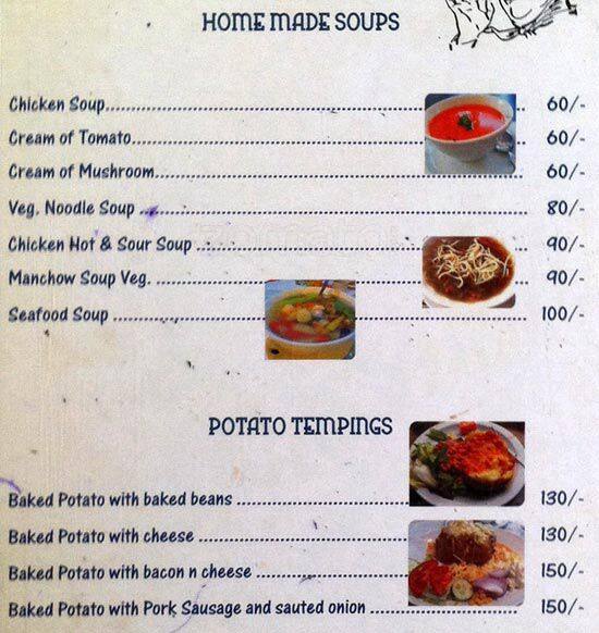 Menu at Cafe Toto's, Candolim, Baga Road