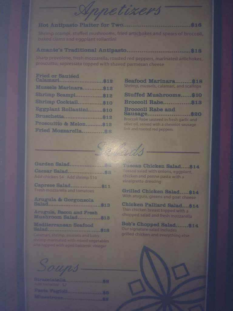 Amante Italian Cuisine Menu For Amante Italian Cuisine Deerfield Beach Menu
