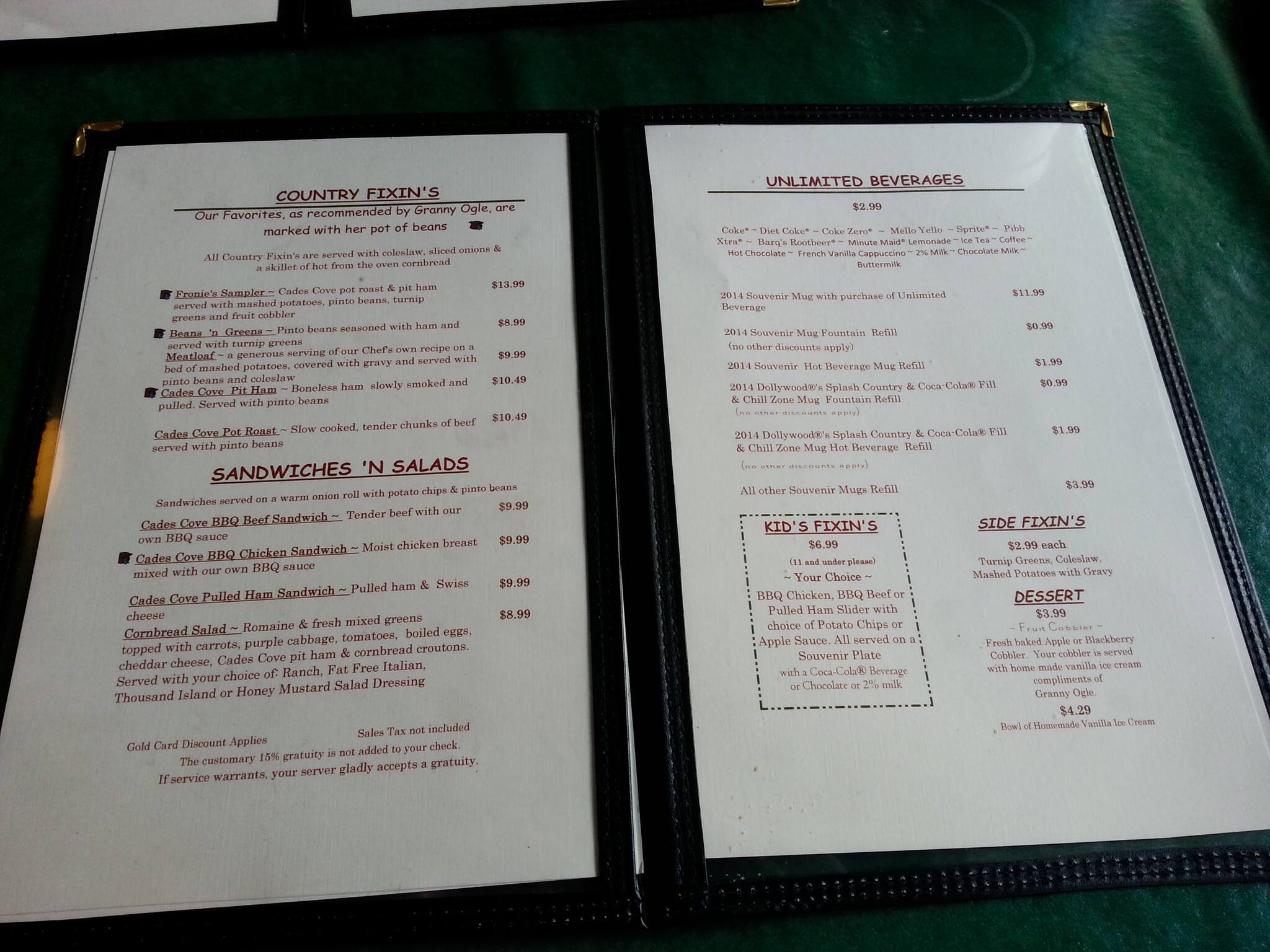 Granny Ogle's Ham n' Beans Menu Urbanspoon/Zomato