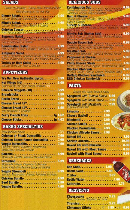 Mimi's Pizzeria Menu, Menu for Mimi's Pizzeria, Preston Hollow, Dallas ...