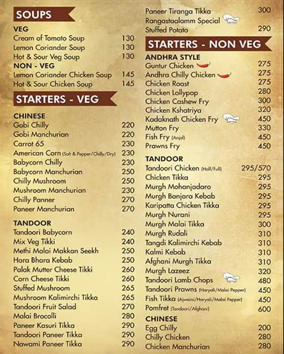 Menu at Rangastaalamm Andhra Cuisine Restaurant, Bengaluru