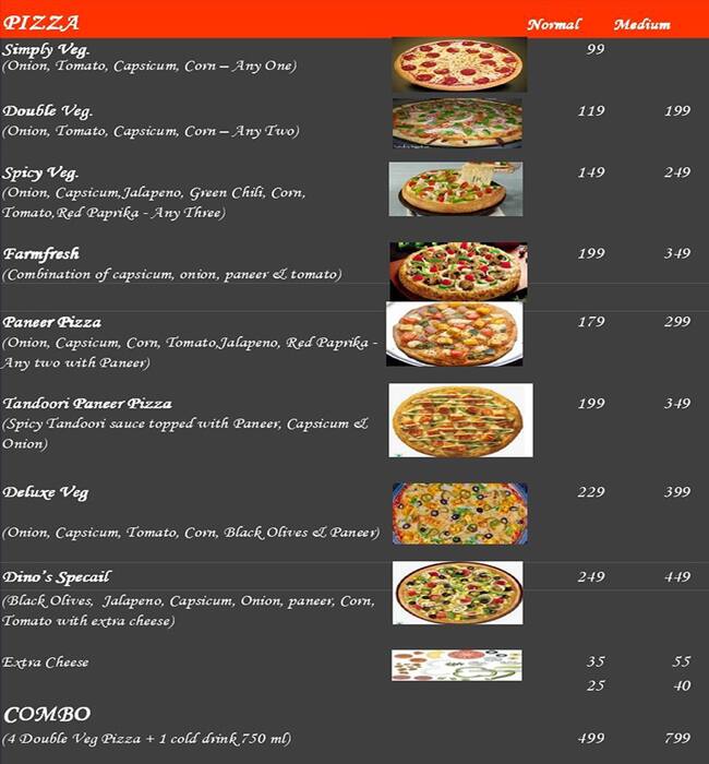 Menu Of Dino's Pizza, Ballabhgarh, Faridabad