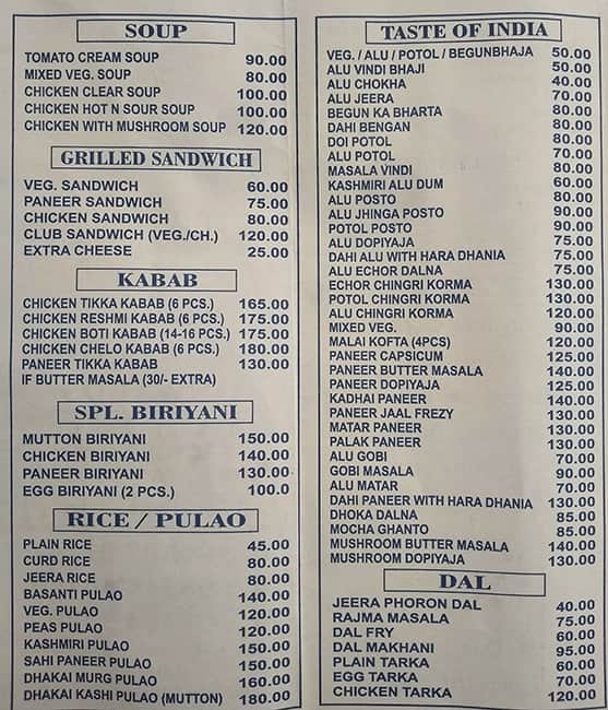 The Food Pavilion menu