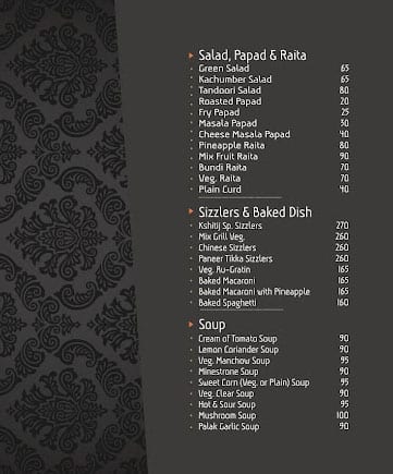 Kshitij Restaurant & Banquet menu