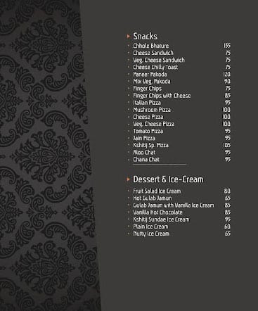 Kshitij Restaurant & Banquet menu