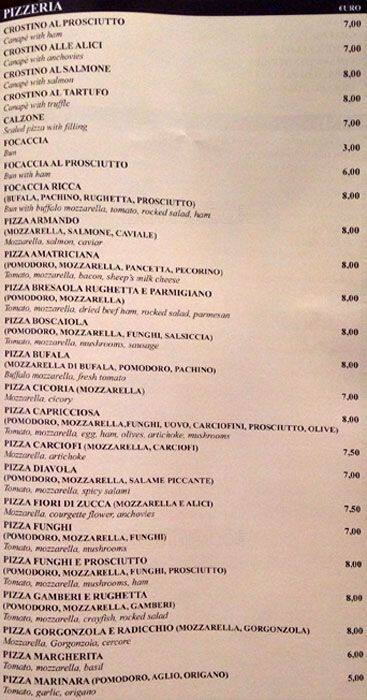Menu di Trattoria Pizzeria Da Armando 