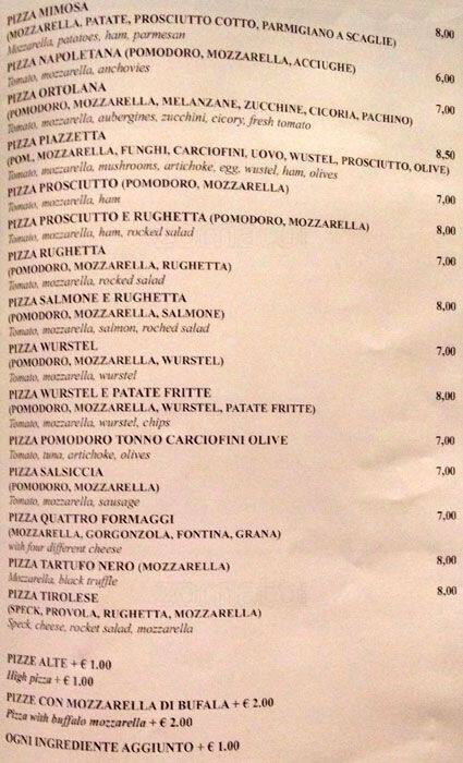 Menu di Trattoria Pizzeria Da Armando 