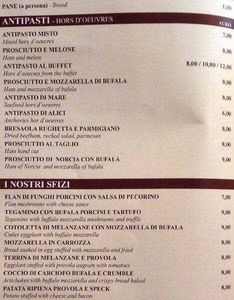 Menu di Trattoria Pizzeria Da Armando 