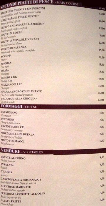 Menu di Trattoria Pizzeria Da Armando 