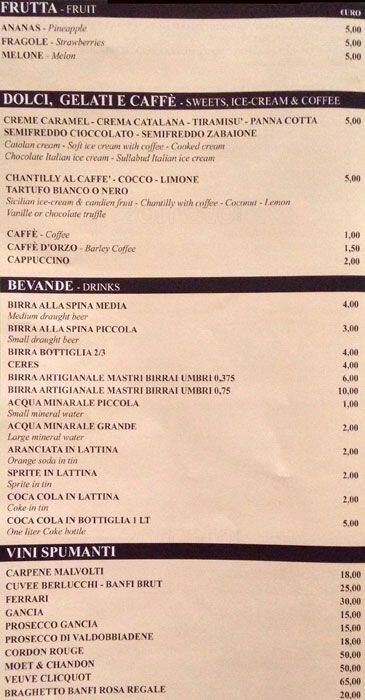 Menu di Trattoria Pizzeria Da Armando 