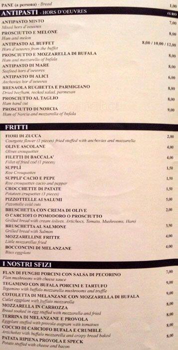 Menu di Trattoria Pizzeria Da Armando 