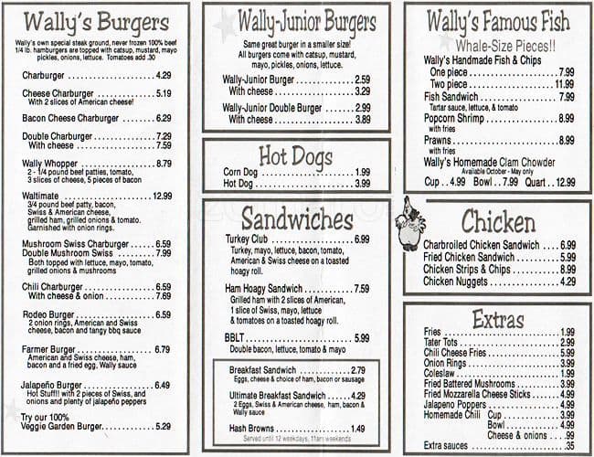 Wally's White River Drive-In Menu - Urbanspoon/Zomato