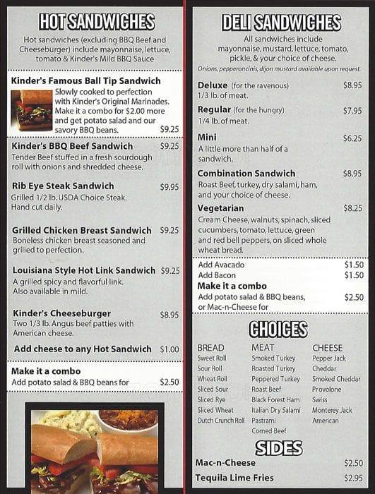 Kinders Deli Meats & BBQ Menu Urbanspoon/Zomato