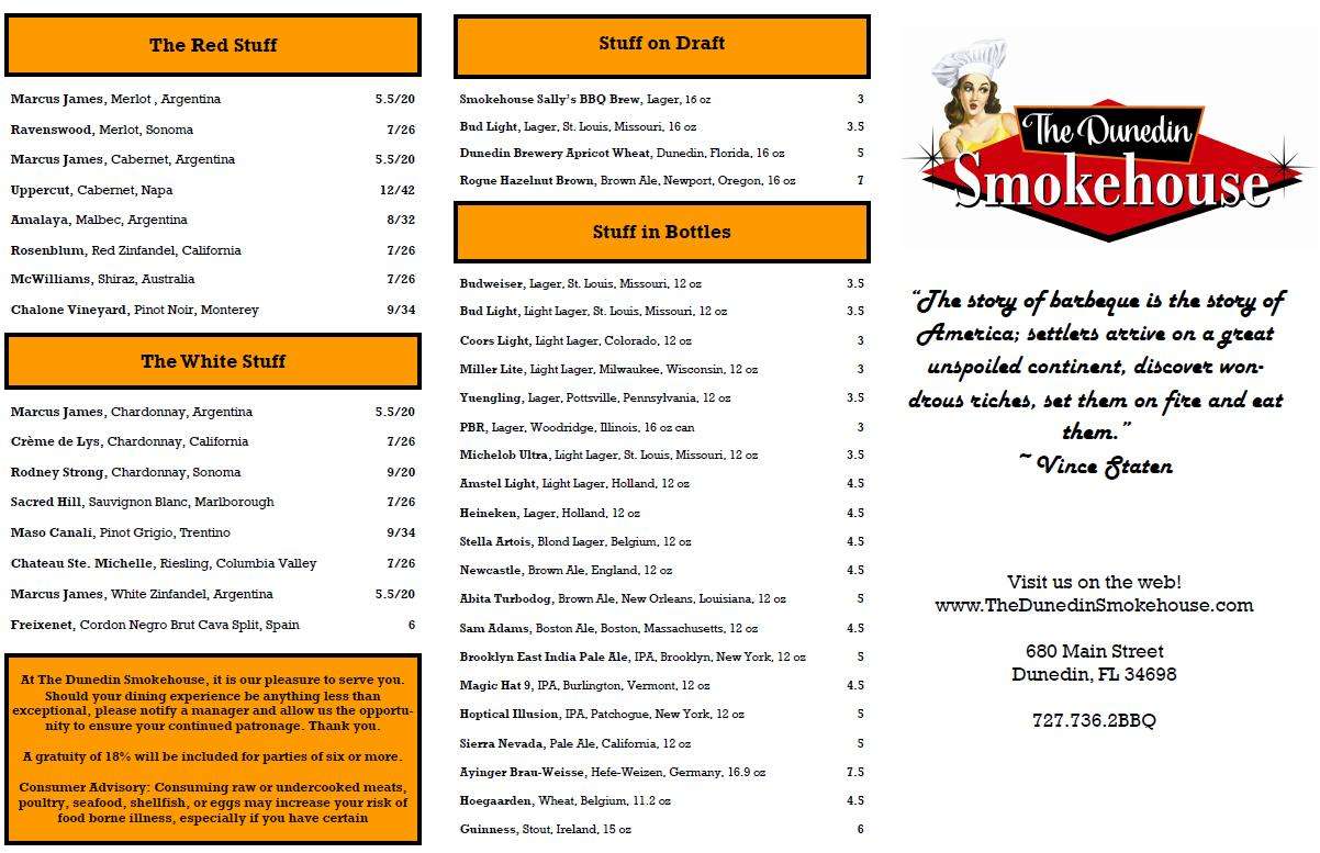 The Dunedin Smokehouse Menu, Menu for The Dunedin Smokehouse, Dunedin