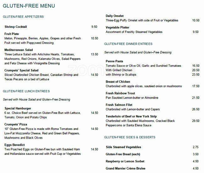 Menu at Crumpets restaurant, San Antonio