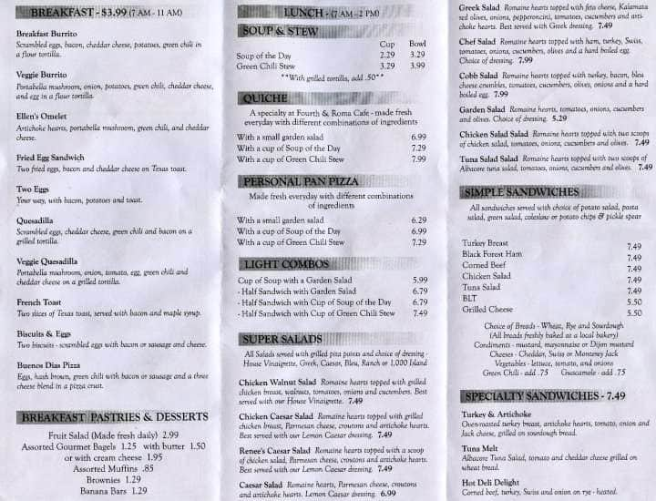 Fourth & Roma Cafe Menu, Menu for Fourth & Roma Cafe, Downtown ...