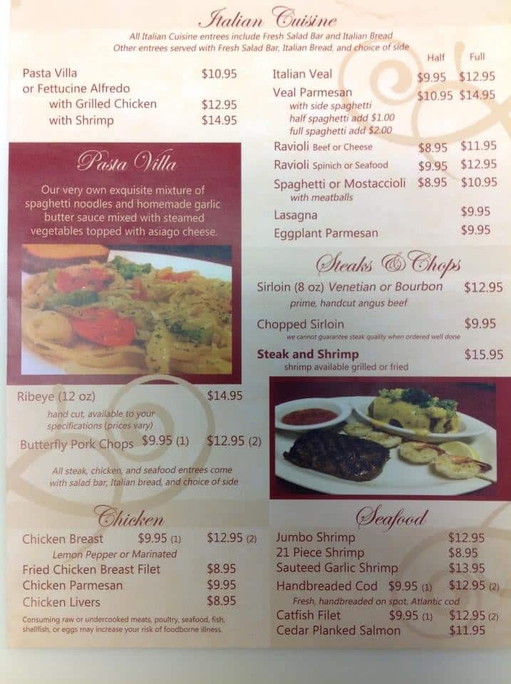 Menu at Terra Villa restaurant, Clinton