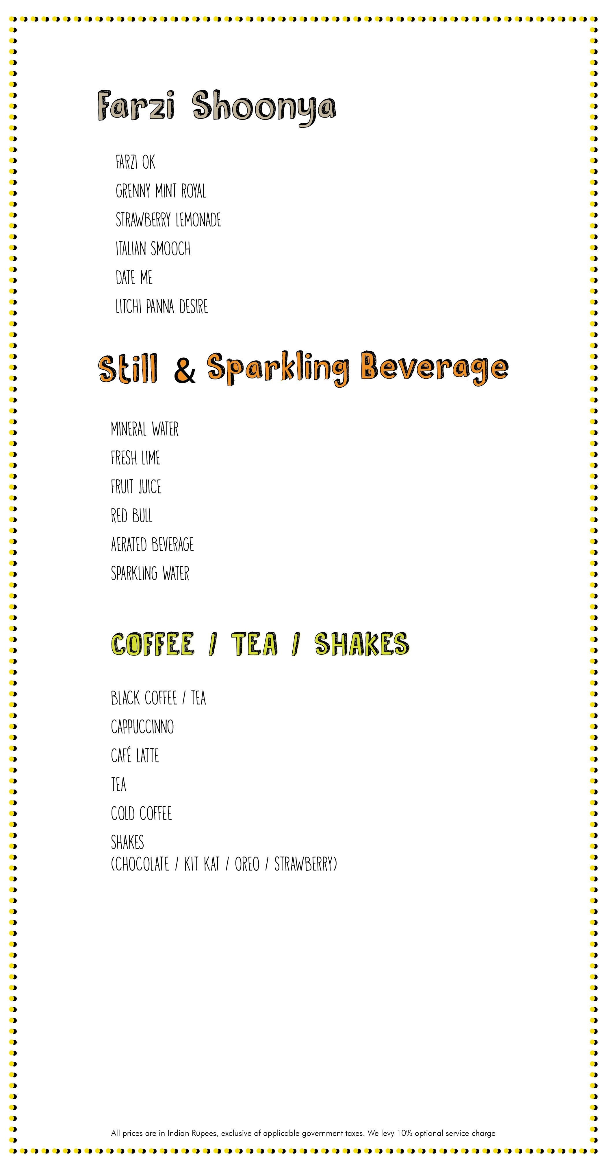 Farzi Cafe, Lucknow menu