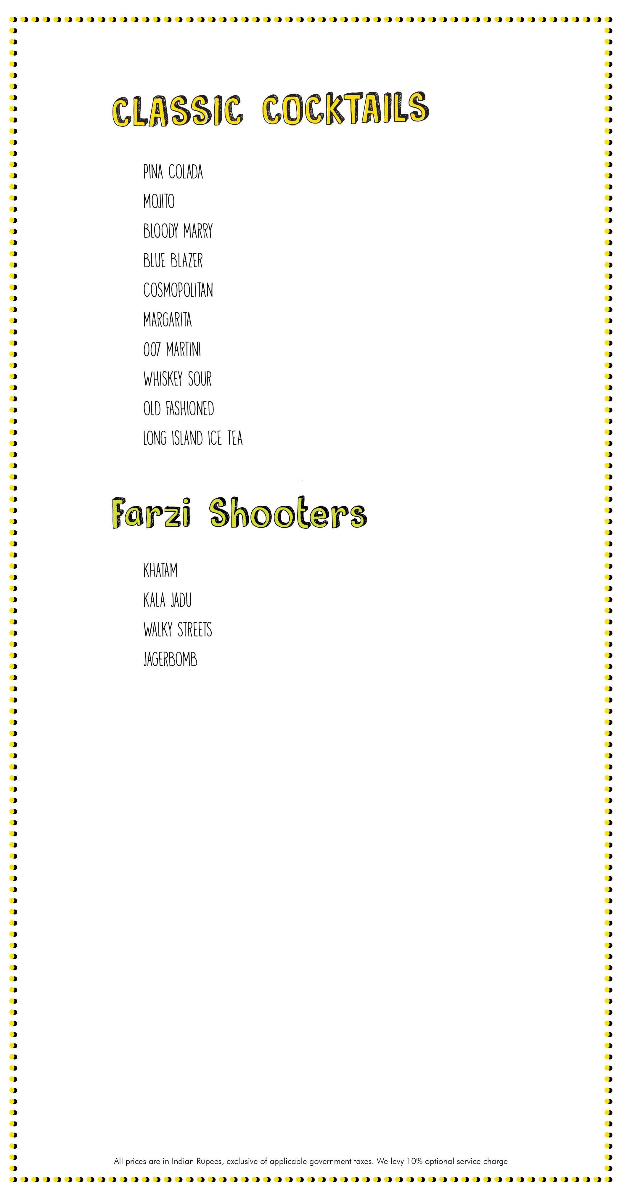Farzi Cafe, Lucknow menu