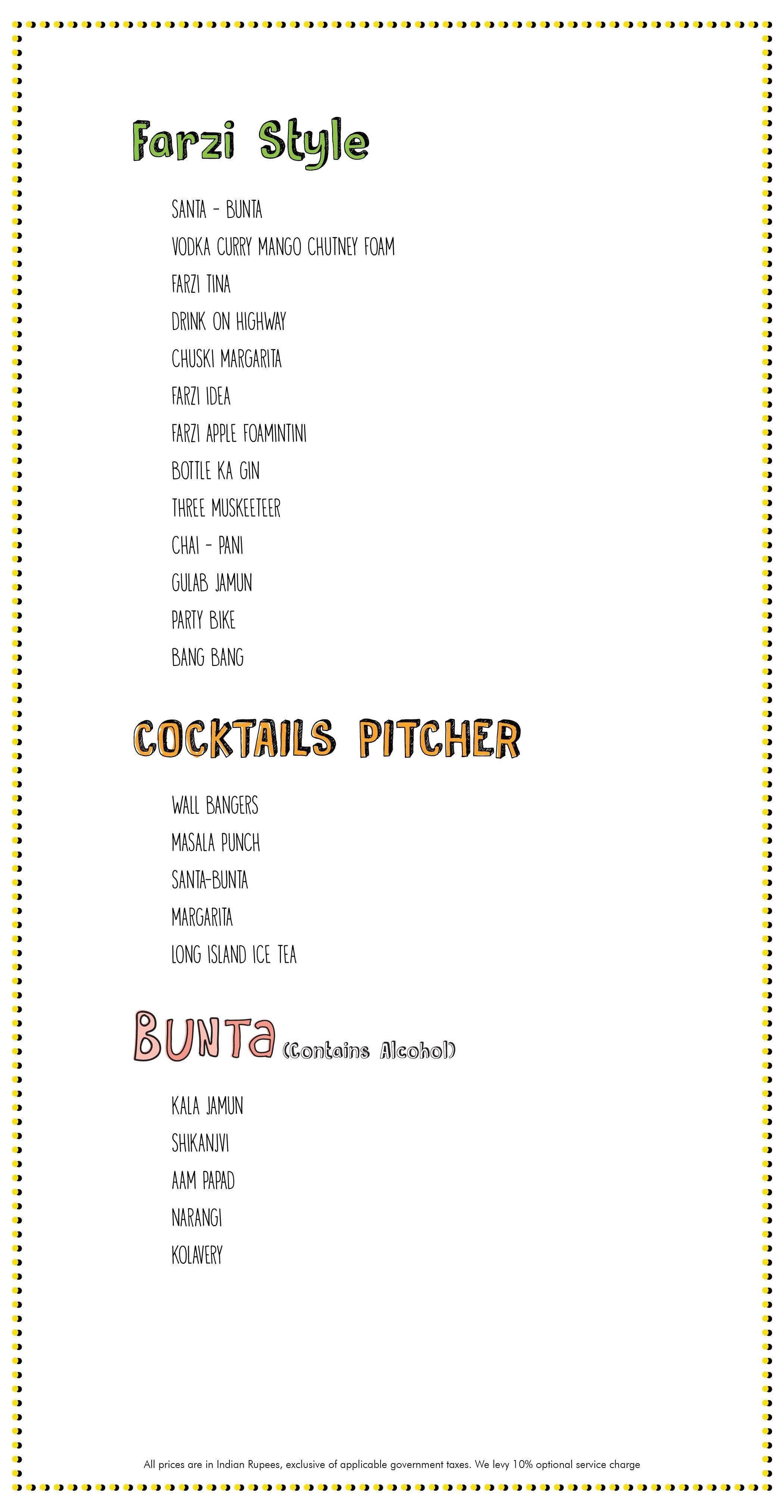 Farzi Cafe, Lucknow menu