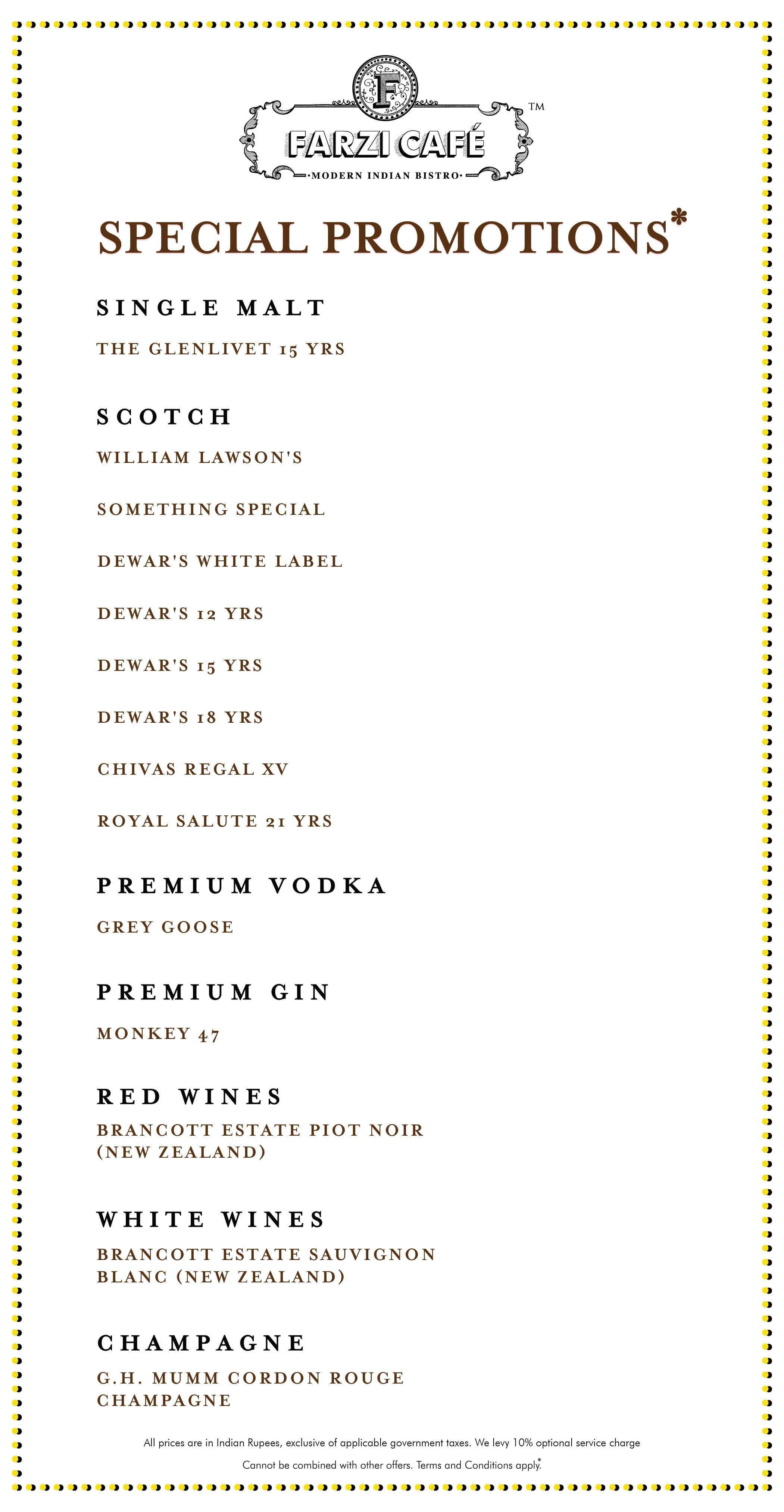 Farzi Cafe, Lucknow menu