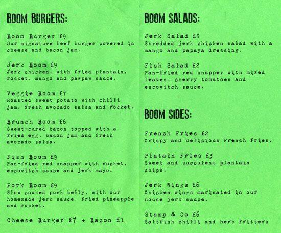 Boom Burger Menu, Menu for Boom Burger, Ladbroke Grove ...