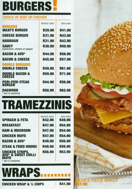 Maxis Menu Three Rivers Menu at Maxi's restaurant, Durban, Davenport Square Centre