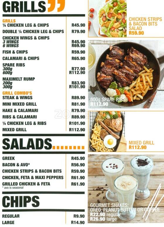 Maxis Menu Three Rivers Menu at Maxi's restaurant, Durban, Davenport Square Centre
