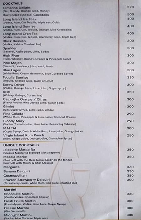 Talk About Multi Cuisine Restaurant and Bar menu