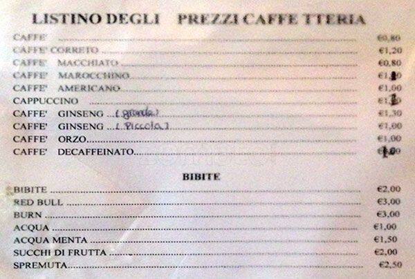 Menu di Bar Caffetteria da Marco 