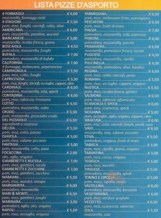Menu di La Stiva 