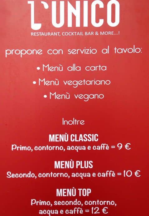 Menu di L'Unico 