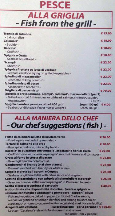 Menu di Wine bar ristorante 