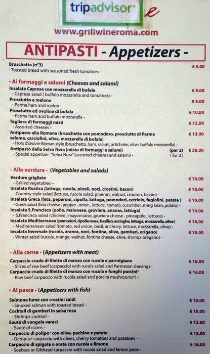 Menu di Wine bar ristorante 