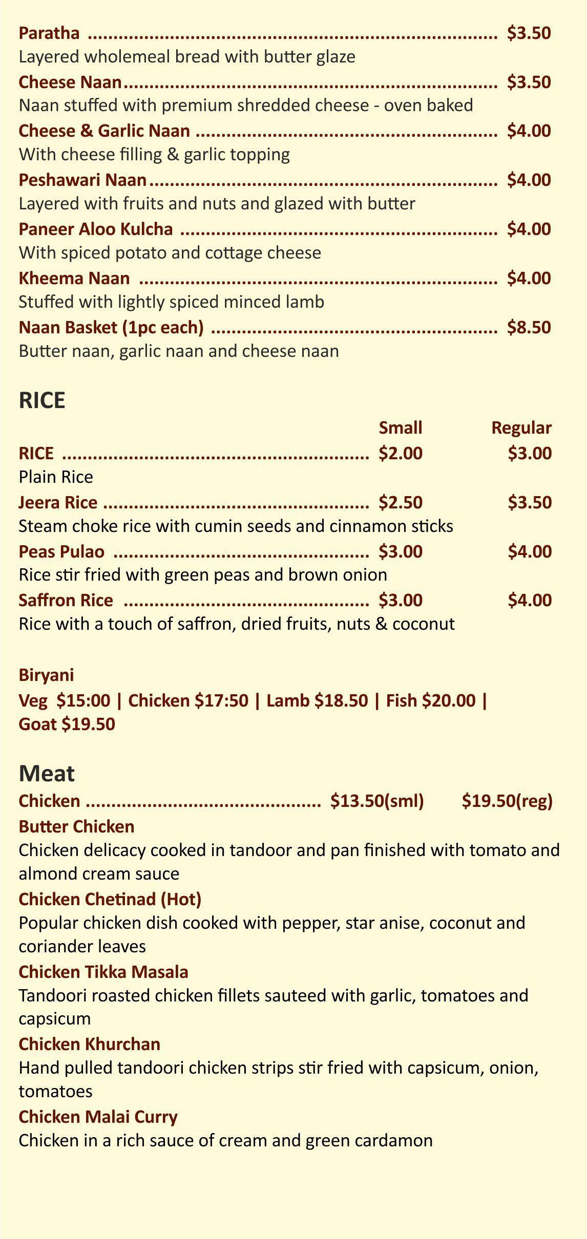 Vrindavan Indian Menu, Menu for Vrindavan Indian, Pyrmont, Sydney