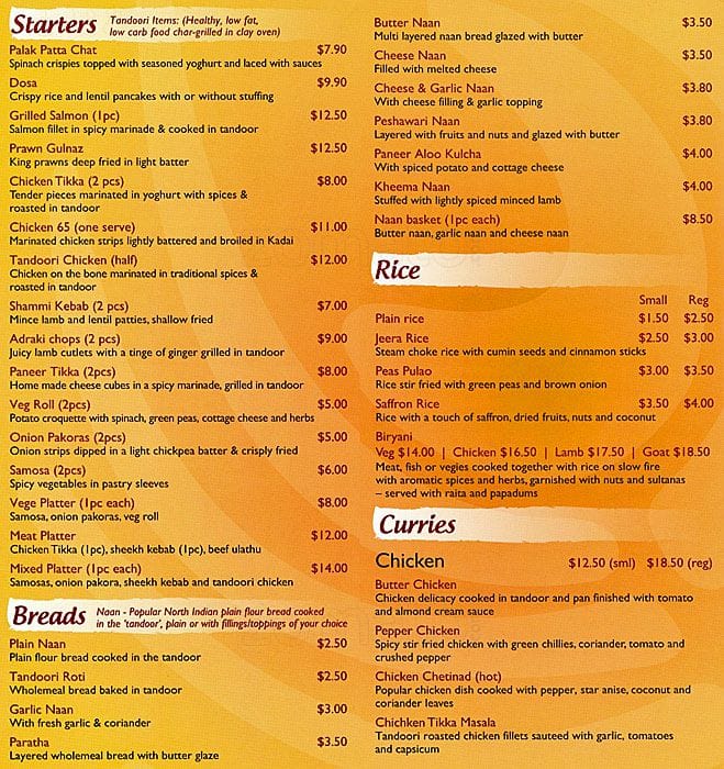 Vrindavan Indian Menu, Menu for Vrindavan Indian, Pyrmont, Sydney
