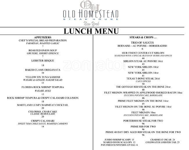 Old Homestead Steakhouse Menu Menu For Old Homestead Steakhouse   79586649b01981142d28a07f77f824c9 