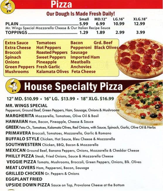 Mr. Wings Pizza & Grill Menu Urbanspoon/Zomato