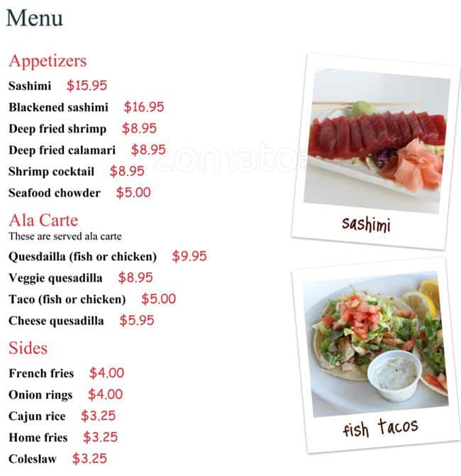 Menu at Paia Fish Market restaurant, Paia, 100 Baldwin Ave