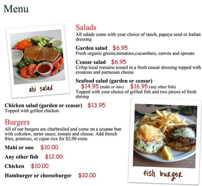 Menu at Paia Fish Market restaurant, Paia, 100 Baldwin Ave