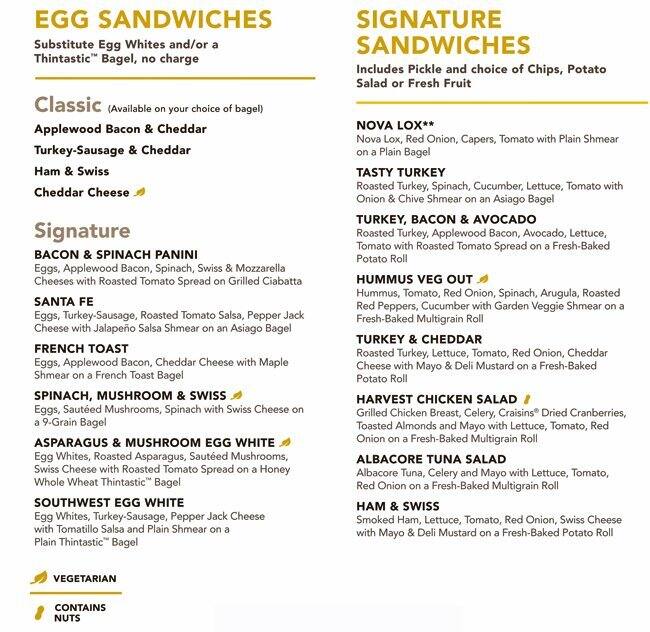 Einstein Bros Bagels Menu, Menu untuk Einstein Bros Bagels, Ballantyne